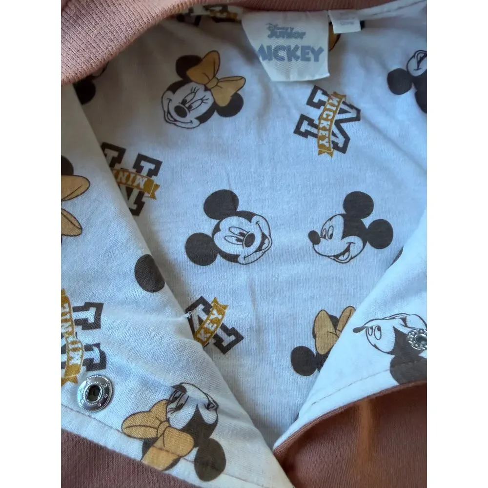 Disney Junior Mickey Minnie Varsity Bomber Jacket Snap Front Unisex Size 5T